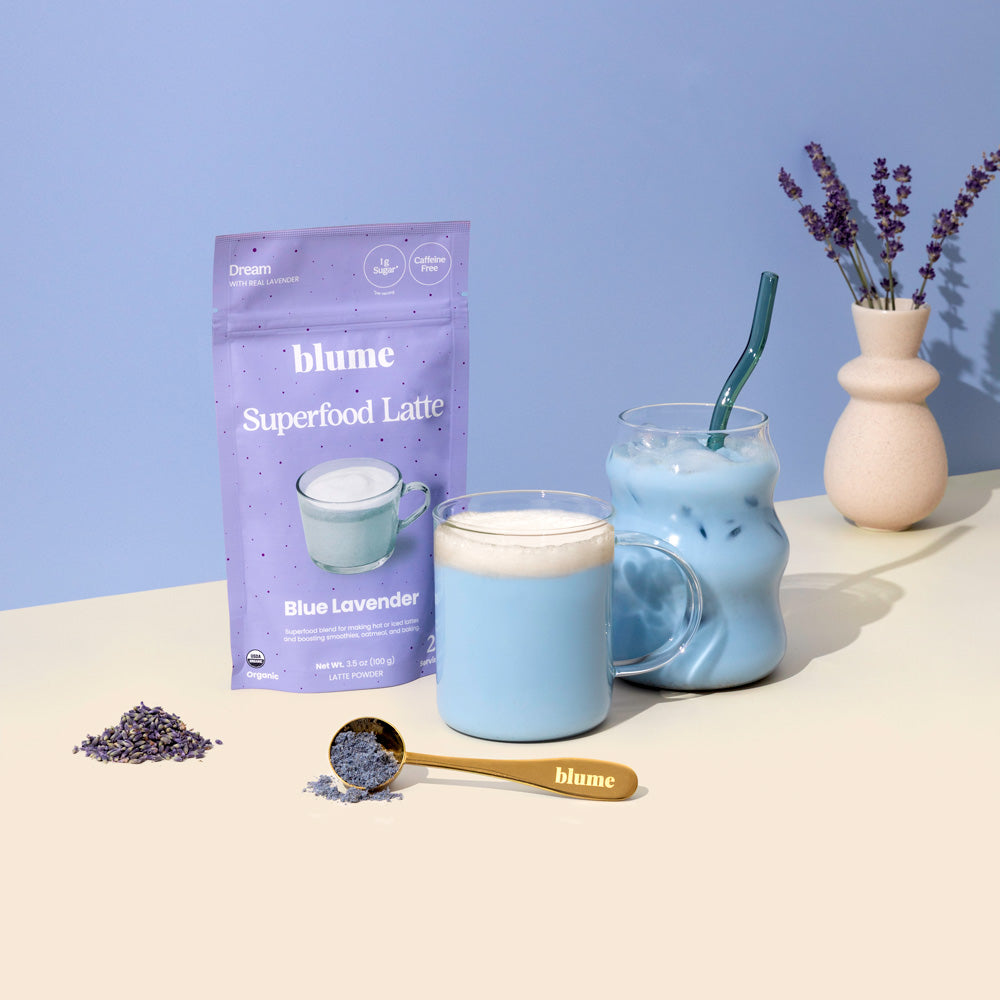 Lavender Latte to help with sleep and calm your mind. Caffeine free with 1g of Sugar
