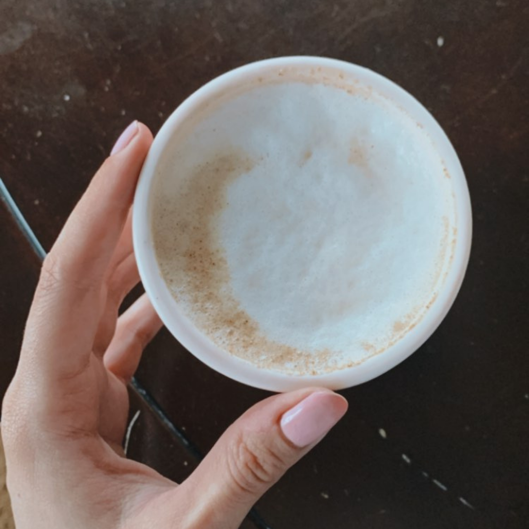 A warm cup of Blume's Oat Milk Chai Latte taken by @alysiakwong