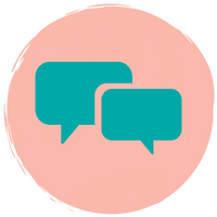 Blumes Message design features two teal speech bubbles overlapping on a soft pink circle background, ideal for personalization.