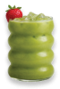 Blume Iced Strawberry Matcha Superfood Latte in a glass cup with strawberries and ice cubes