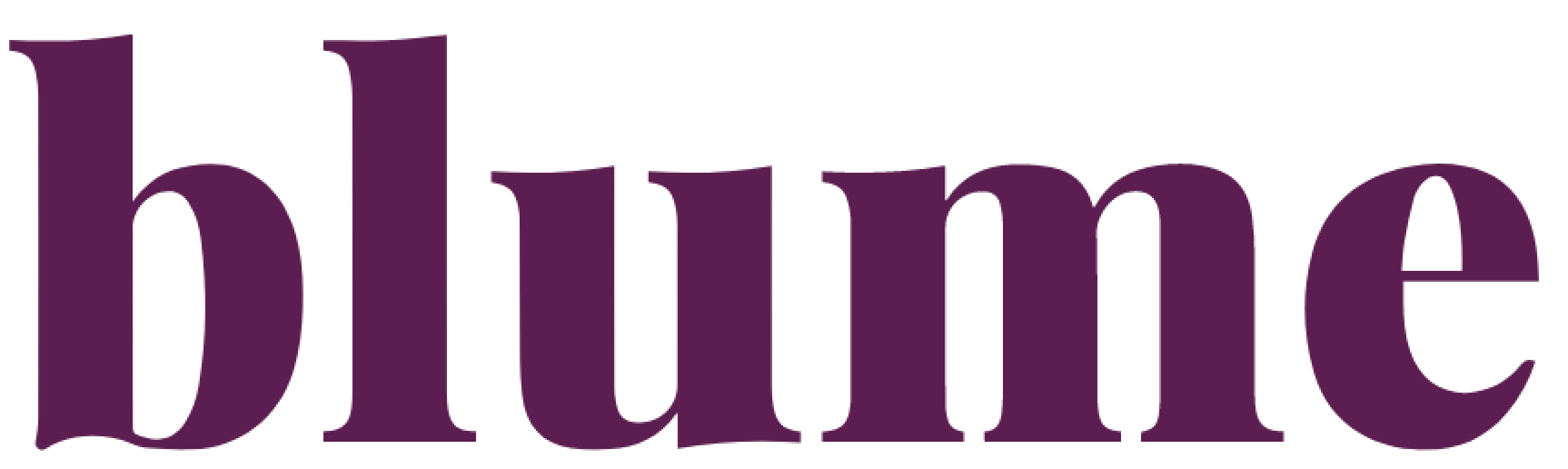 The image shows the word blume in lowercase letters, written in a bold, dark purple font on a transparent background.